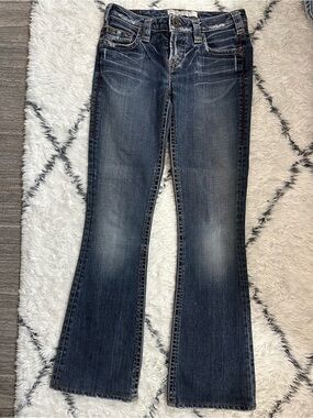 Women's Dark Blue Bootcut Jeans with Faded Detail